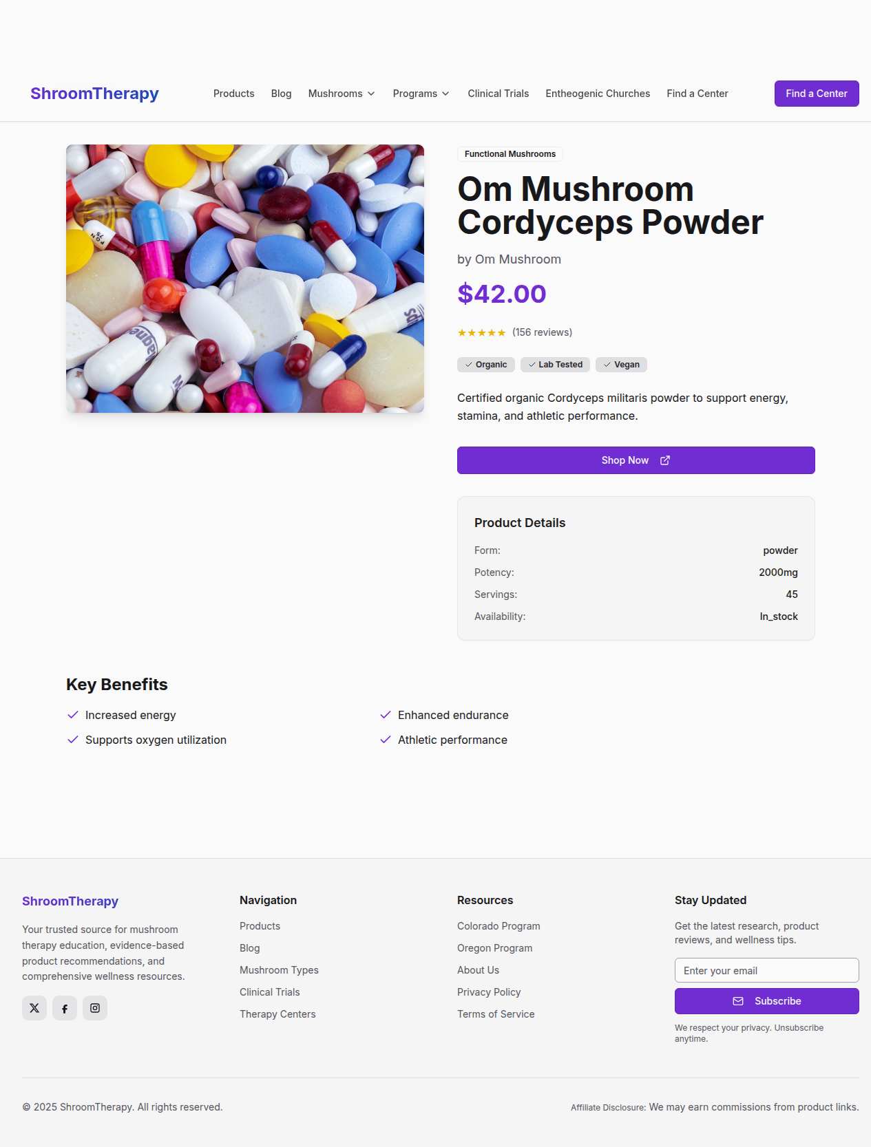 Website product page with content, product details, and publishing structure